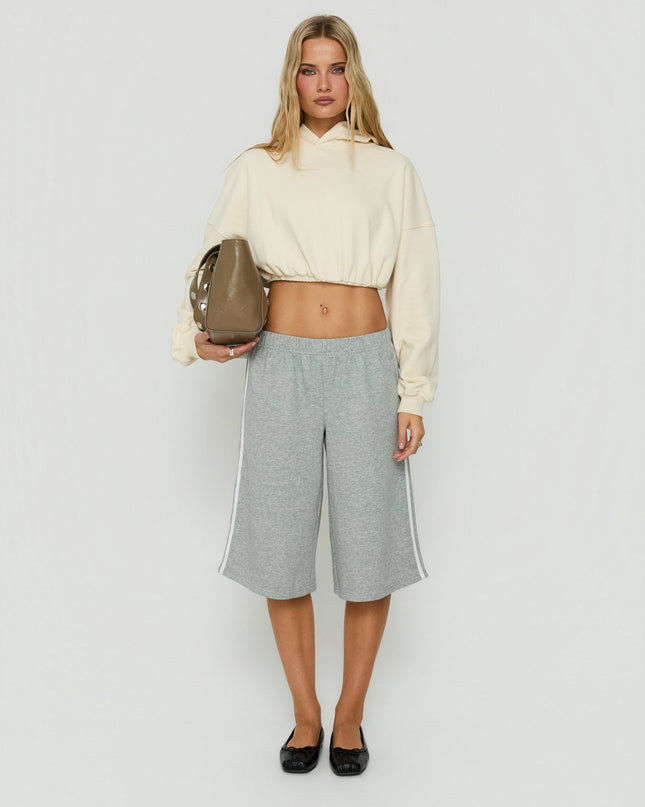 Mayse Bubble Hem Cropped Hoodie Cream
