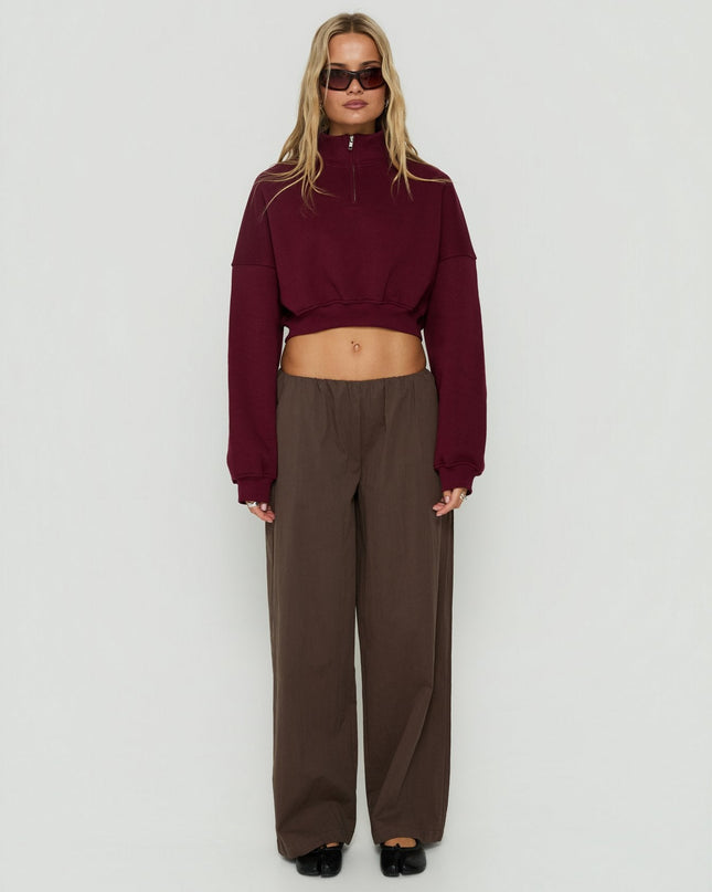 Astridd 3/4 Zip Cropped Jumper Cherry