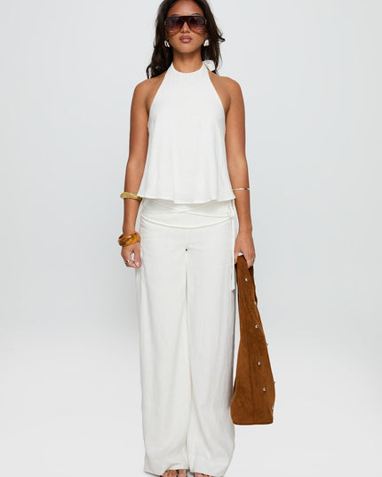 Silver Moon Linen Blend Tie Pants White