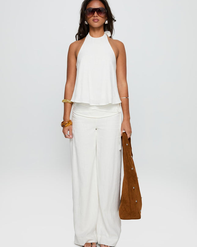 Silver Moon Linen Blend Tie Pants White