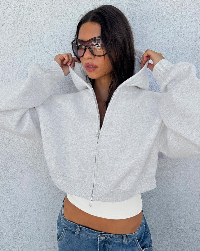 Zellah Double Ended Zipper Hoodie Grey Marle