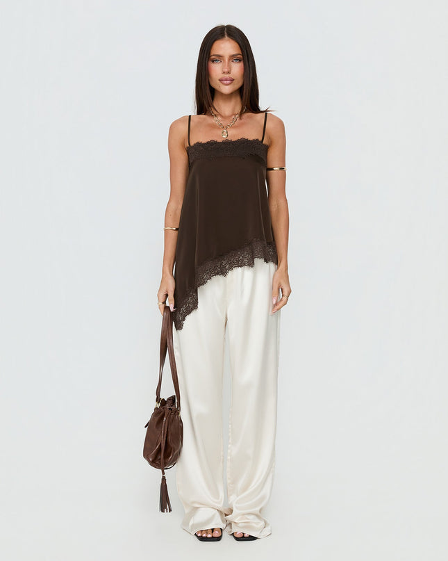 Daesa Longline Lace Top Brown