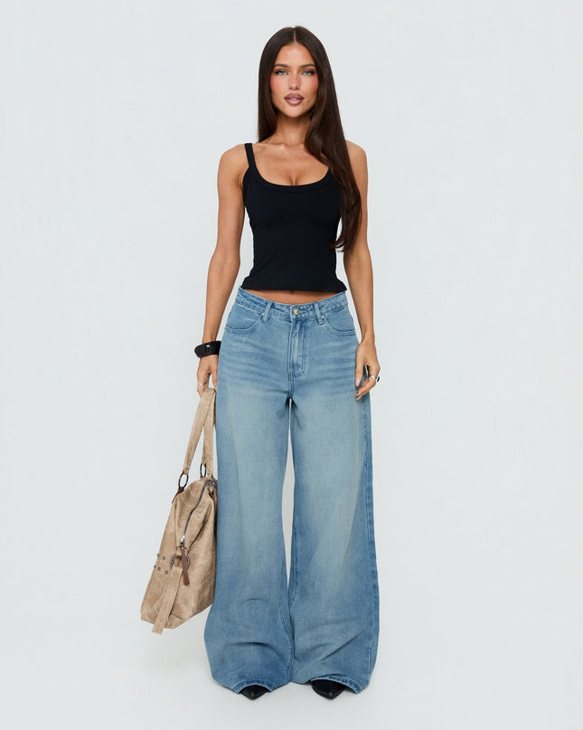 Naylor Mid Rise Wide Leg Jeans Light Blue Wash