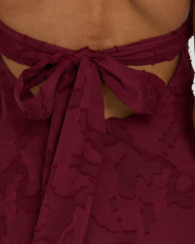 Lyricah Tiered Tie Back Maxi Dress Burgundy Petite