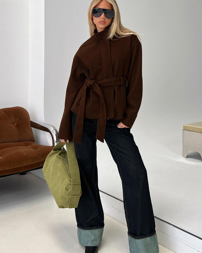 Tameeka Funnel Neck Coat Brown