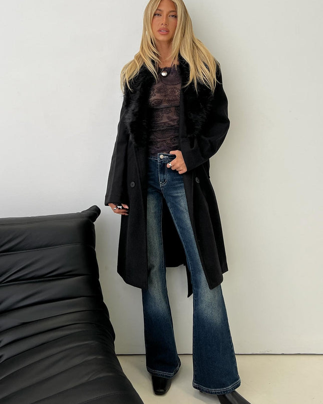Hallyn Faux Fur Collar Coat Black