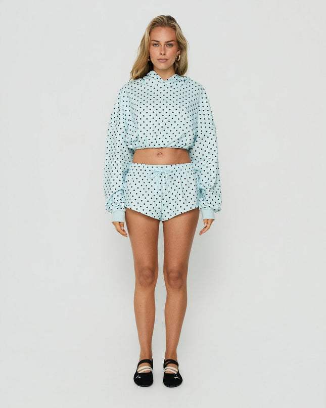 Quinncy Low Rise Sweat Shorts Blue Polka Dot
