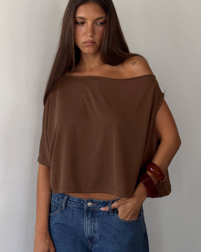 Passerby Asymmetrical Off Shoulder Top Brown