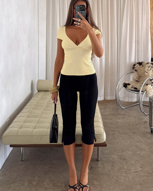 Baseline Cross Over Cap Sleeve Top Yellow