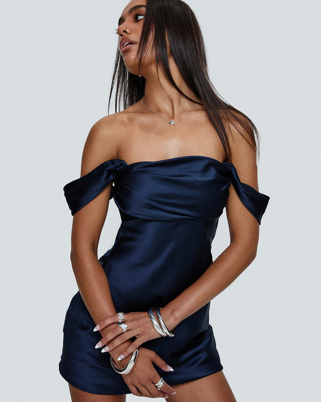 Zabbarra Off The Shoulder Mini Dress Navy