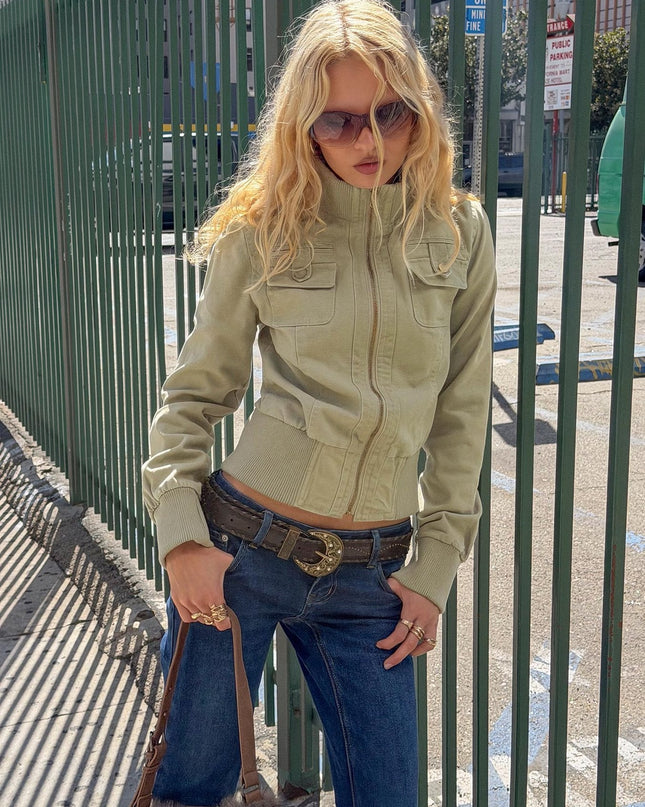 Marykate Funnel Neck Fitted Jacket Khaki