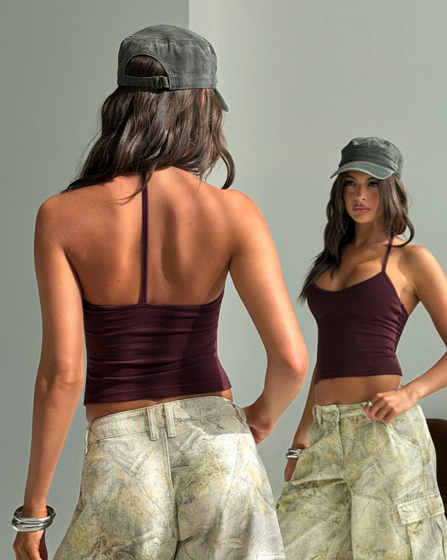 Cecilly Trim Racerback Top Plum