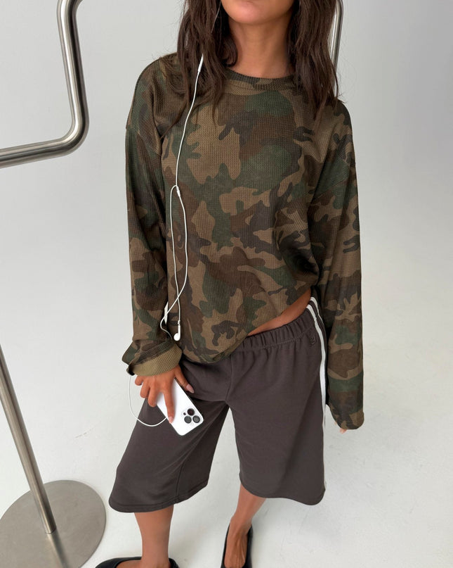 Arlla Waffle Jersey Long Sleeve Top Camo