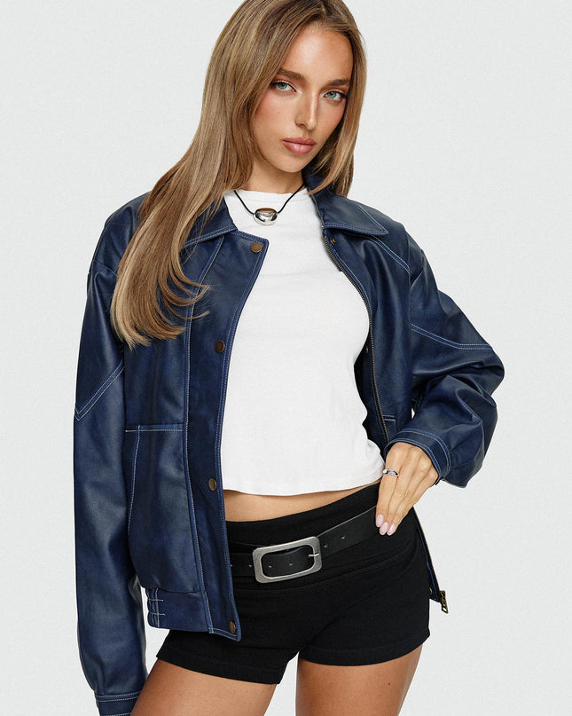 Jaxton Faux Leather Jacket Navy