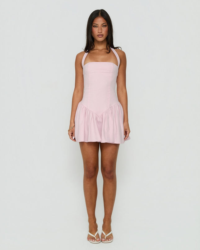 Esatora Halter Flare Mini Dress Pink