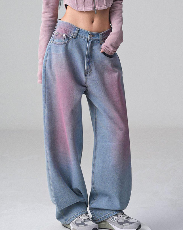 AVANDRESS Women's Pop Pink Brush Denim Pants Light Blue