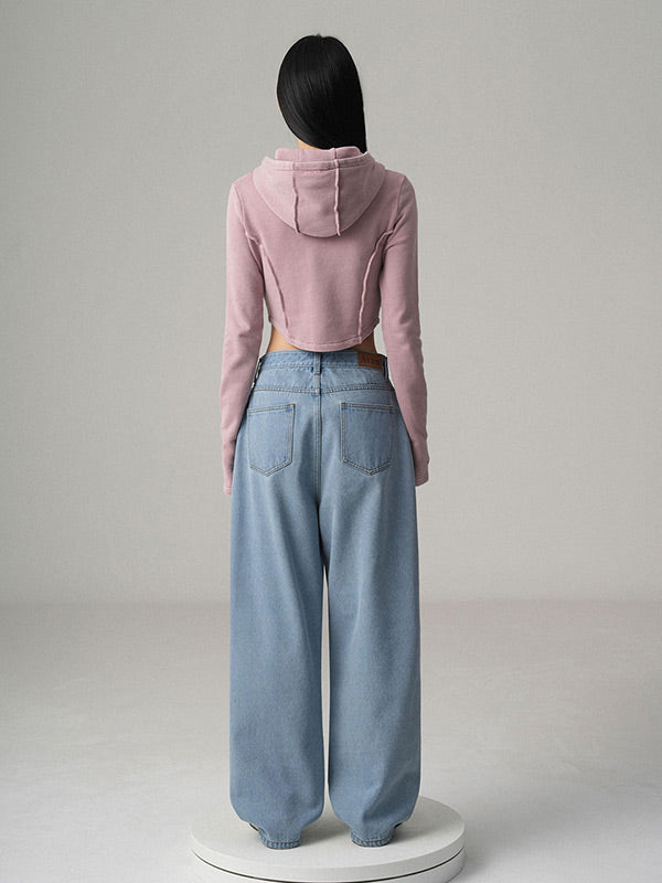 AVANDRESS Women's Pop Pink Brush Denim Pants Light Blue