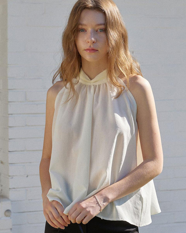 LETTER FROM MOON Women's Bell Ribbon Halter Neck Flare Blouse