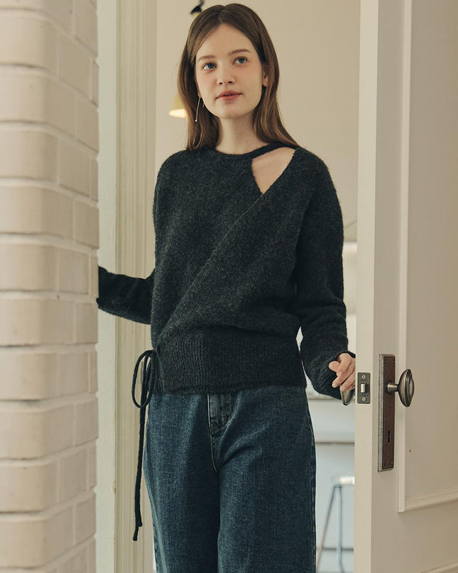 ZEROSTREET Women's Wool Blend Cut-Out Wrap Sweater