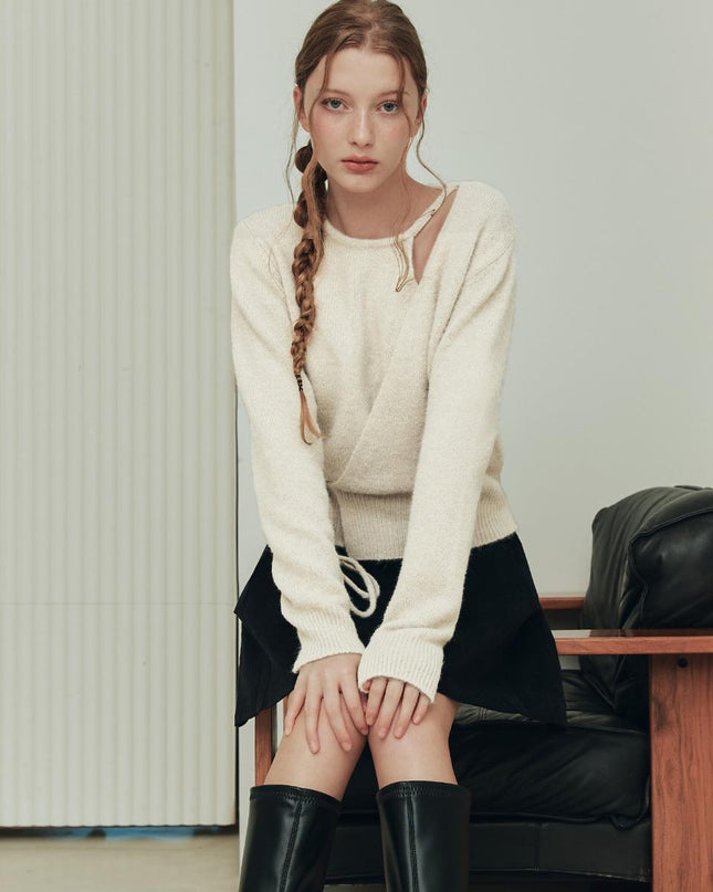 ZEROSTREET Women's Wool Blend Cut-Out Wrap Sweater