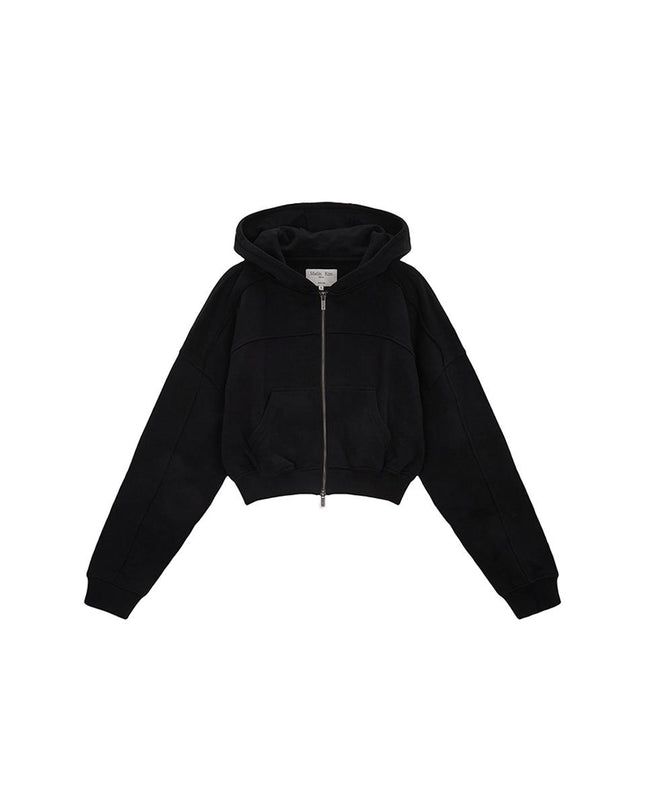 Matin Kim Women's Cut Out Detail Cropped Fleece Zip Up Hoodie Black