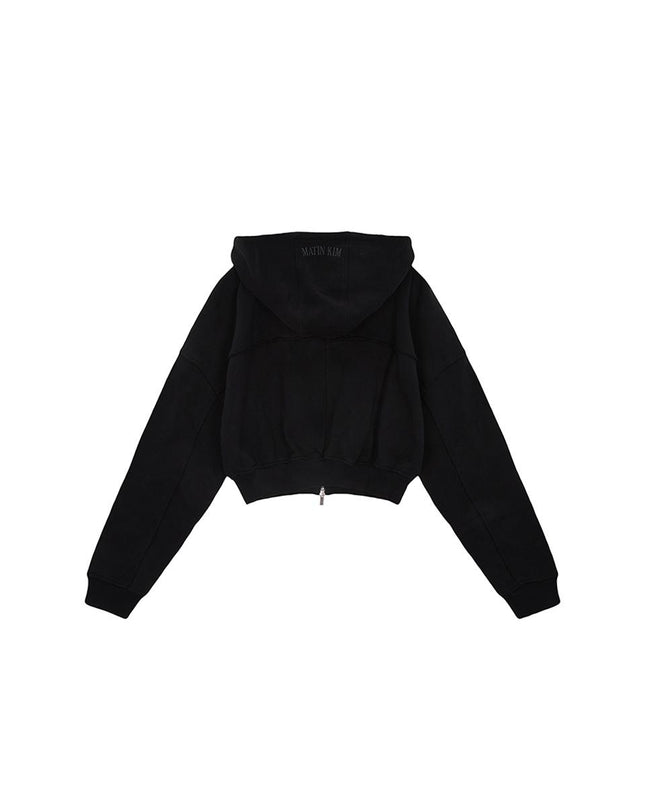 Matin Kim Women's Cut Out Detail Cropped Fleece Zip Up Hoodie Black