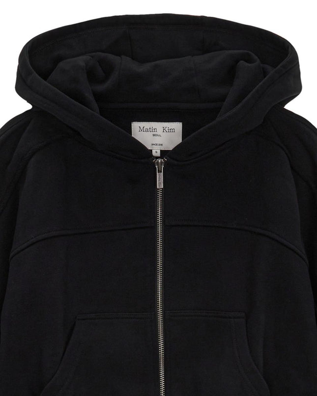 Matin Kim Women's Cut Out Detail Cropped Fleece Zip Up Hoodie Black