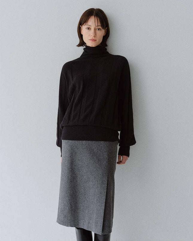 MOHAN Women's Wool Blend Front Slit Semi H-Line Skirt