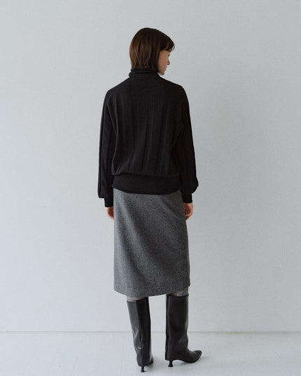 MOHAN Women's Wool Blend Front Slit Semi H-Line Skirt