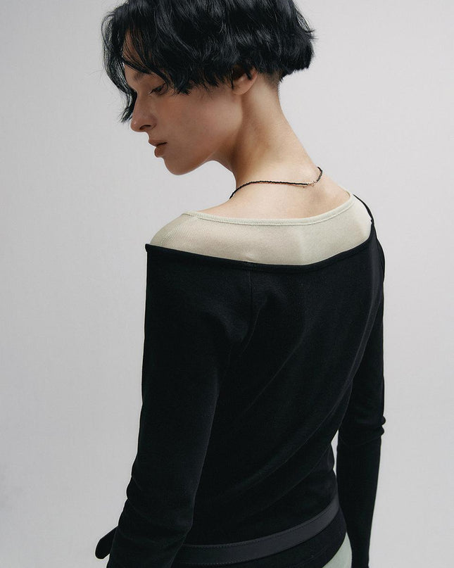 Neev Women's Boat Neck Layered Slim T-shirt Black