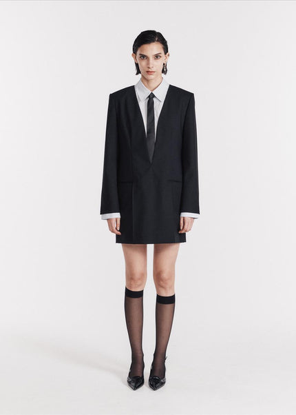 Lesugiatelier Women's Deep Neck Classic Wool Dress Black 720437277