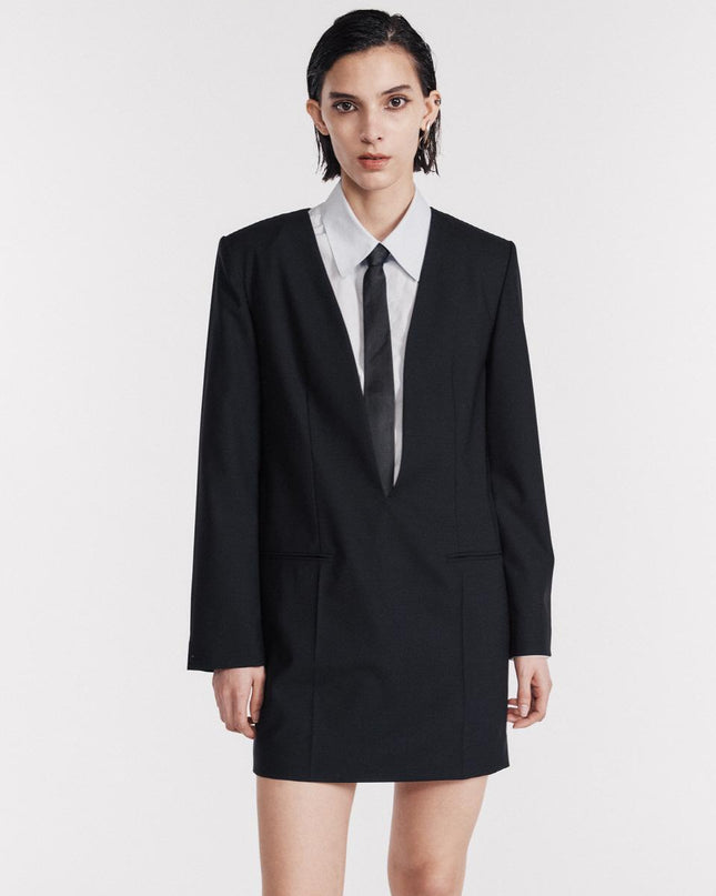 Lesugiatelier Women's Deep Neck Classic Wool Dress Black 720437277