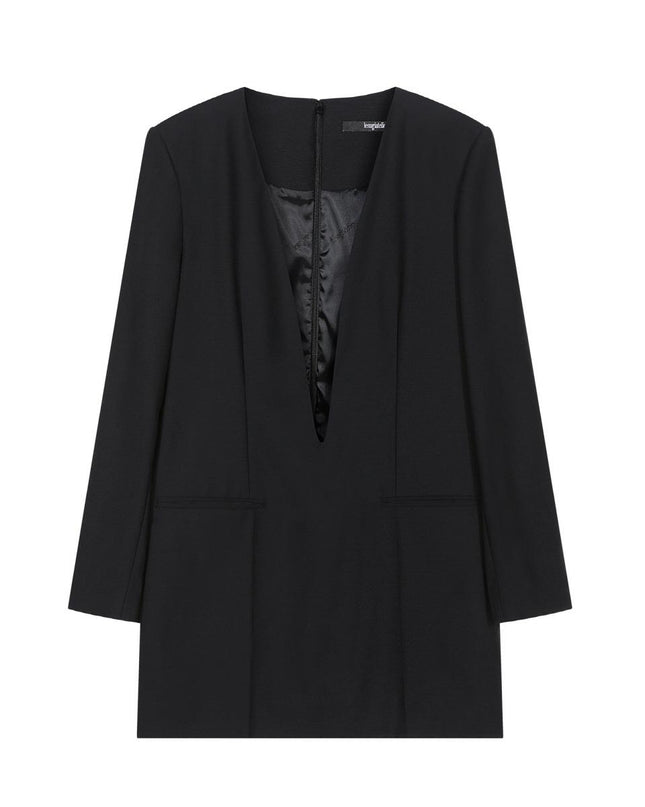 Lesugiatelier Women's Deep Neck Classic Wool Dress Black 720437277