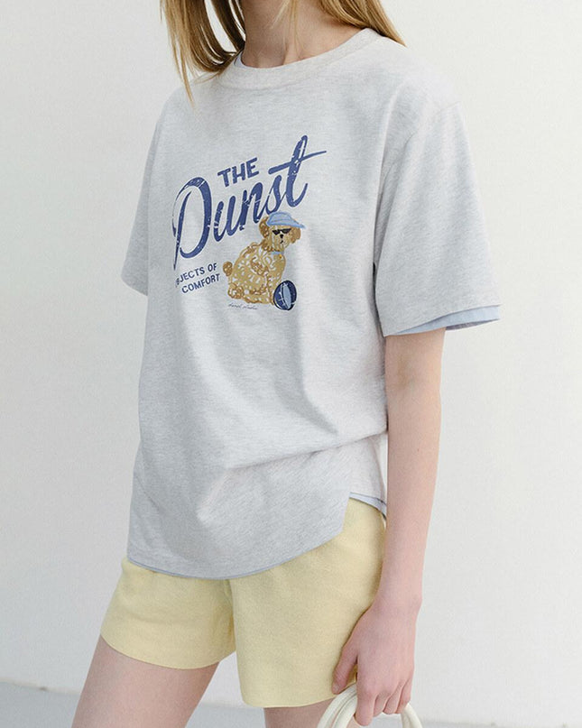 DUNST Unisex Drawing Puppy T-Shirt Light Melange Grey UDTS5B127G1