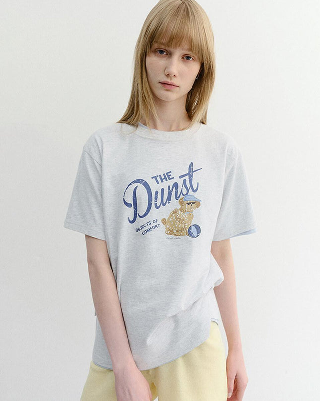 DUNST Unisex Drawing Puppy T-Shirt Light Melange Grey UDTS5B127G1