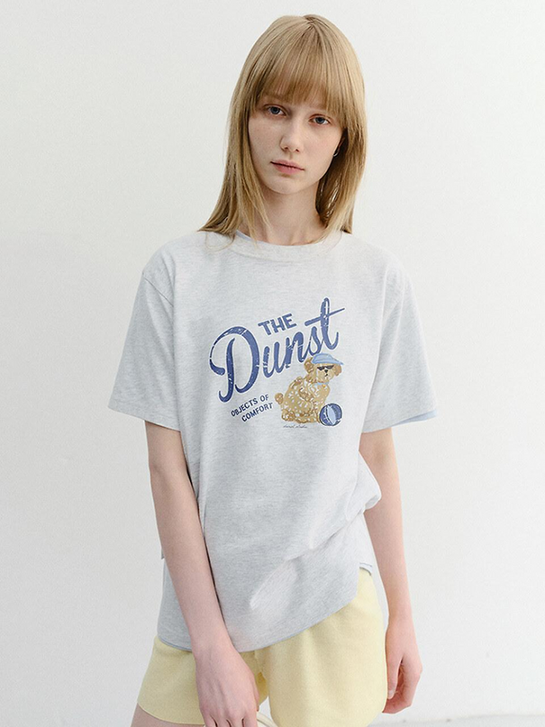 DUNST Unisex Drawing Puppy T-Shirt Light Melange Grey UDTS5B127G1