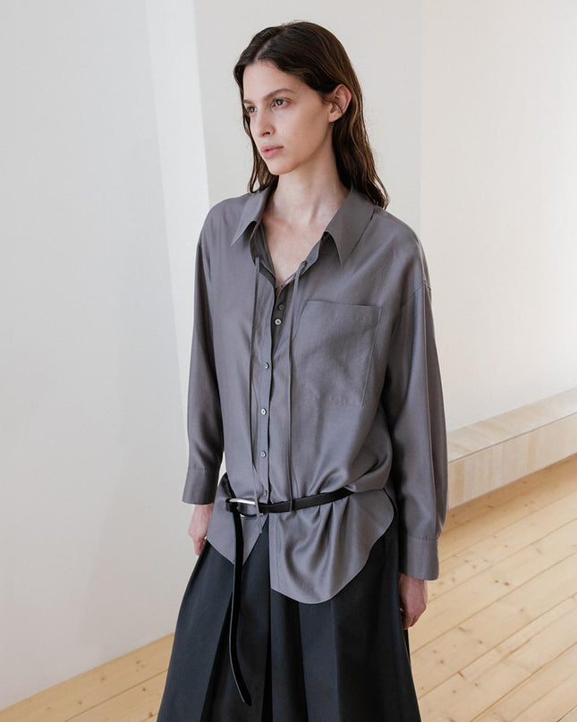 LOEUVRE Women's See-through Oversized Lace-up Shirt SW5MB281