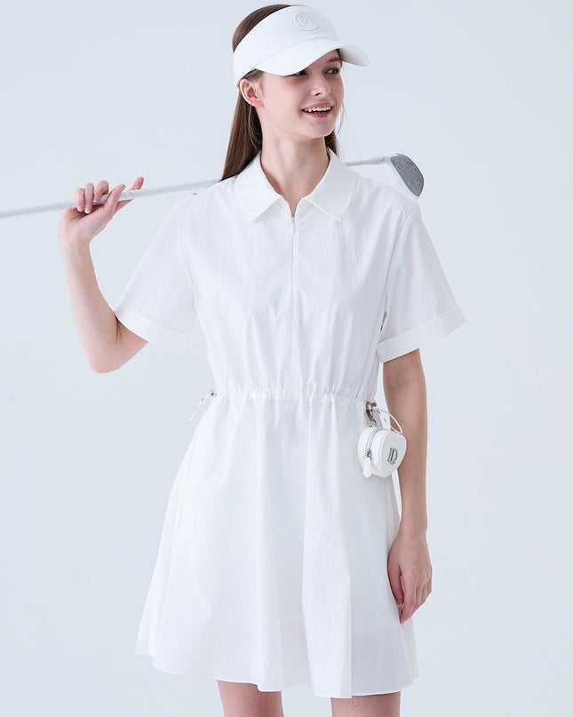 LORDLOAR Women's Back Pleated Nylon Dress White
