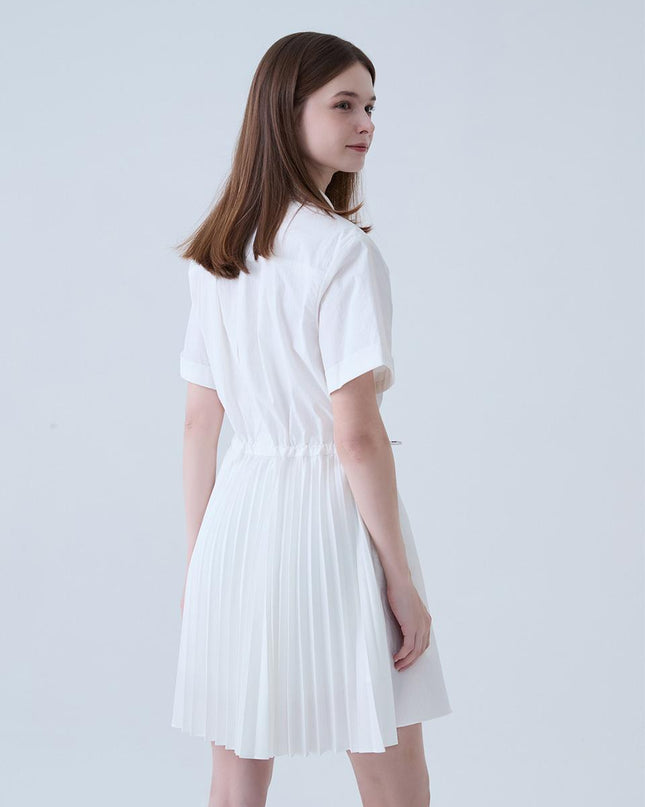 LORDLOAR Women's Back Pleated Nylon Dress White