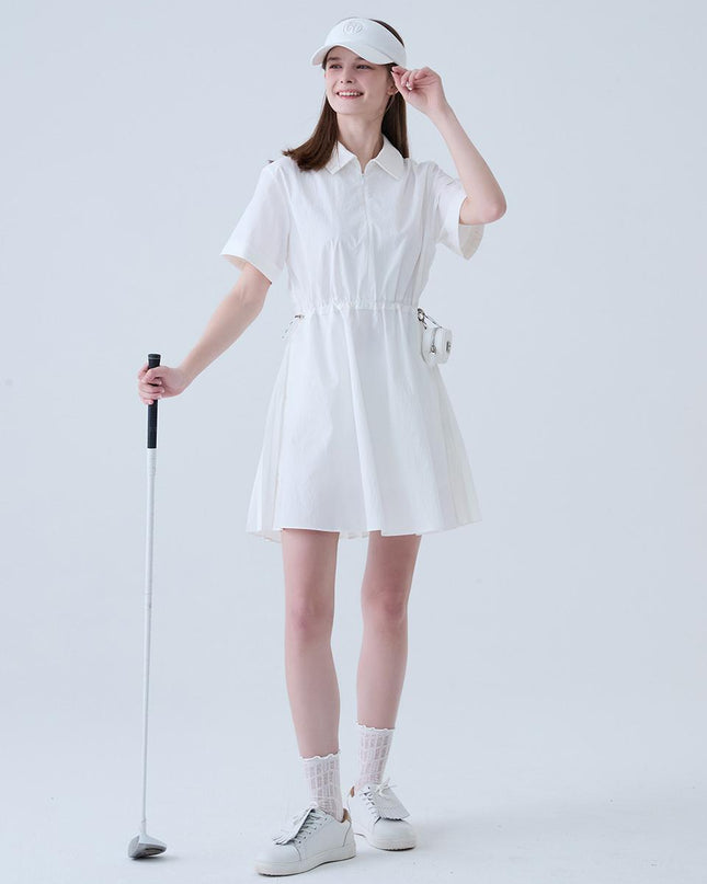 LORDLOAR Women's Back Pleated Nylon Dress White