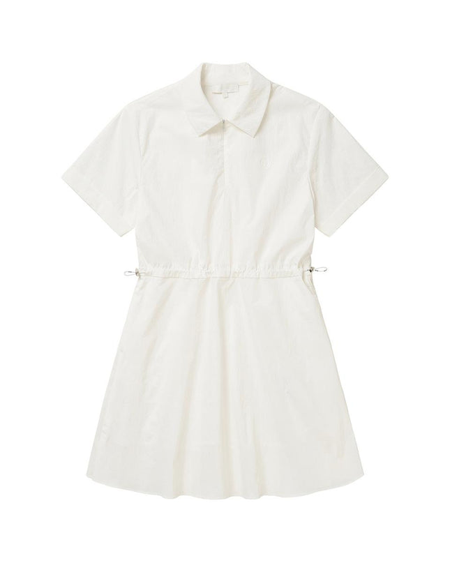 LORDLOAR Women's Back Pleated Nylon Dress White