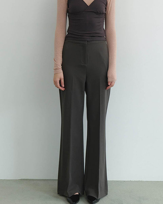 gnohnoey Women's Layered Slacks Trousers Charcoal