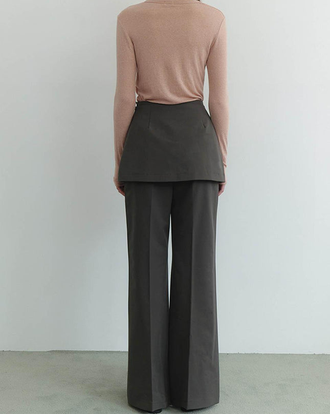 gnohnoey Women's Layered Slacks Trousers Charcoal