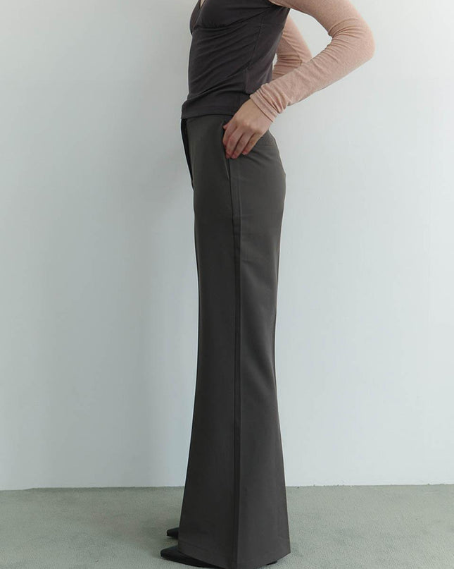 gnohnoey Women's Layered Slacks Trousers Charcoal