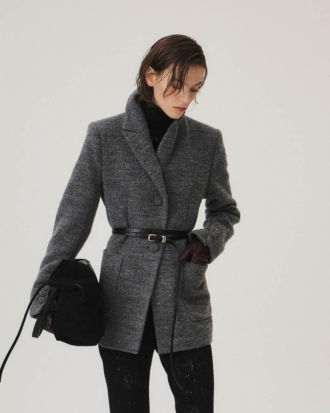 KUME Women's Alpaca Boucle Midi Blazer Melange Gray 720742961