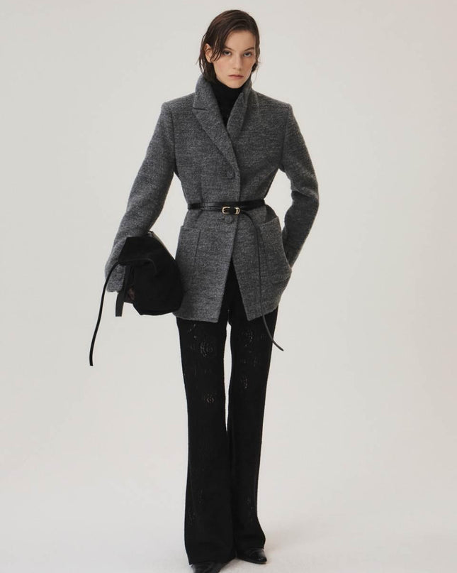 KUME Women's Alpaca Boucle Midi Blazer Melange Gray 720742961