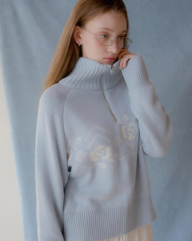 LETTER FROM MOON Women's Nordic Knit Half Zip-Up Sweater