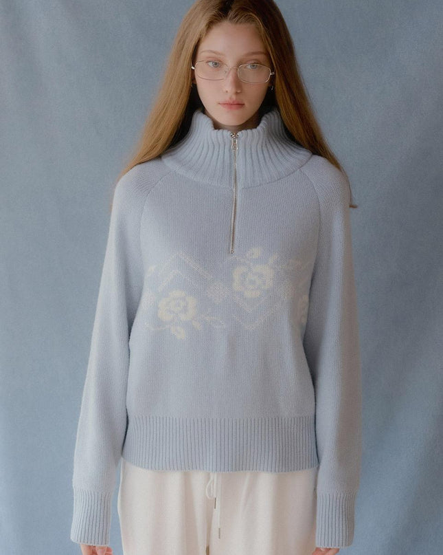 LETTER FROM MOON Women's Nordic Knit Half Zip-Up Sweater