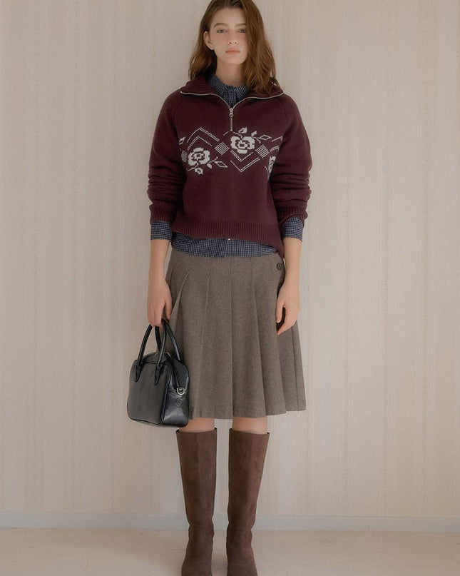 LETTER FROM MOON Women's Nordic Knit Half Zip-Up Sweater
