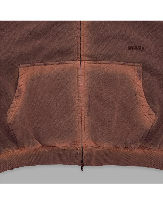 TUEWID Women's Classic Embroidery Zip-Up Hoodie Bloody Burgundy